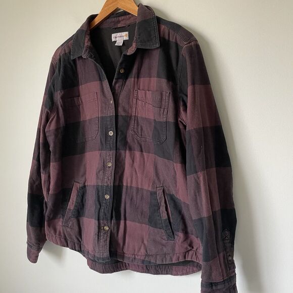 Carhartt Fleece Lined Flannel Button Up Black Maroon Long Sleeve Women's Large - Picture 5 of 11
